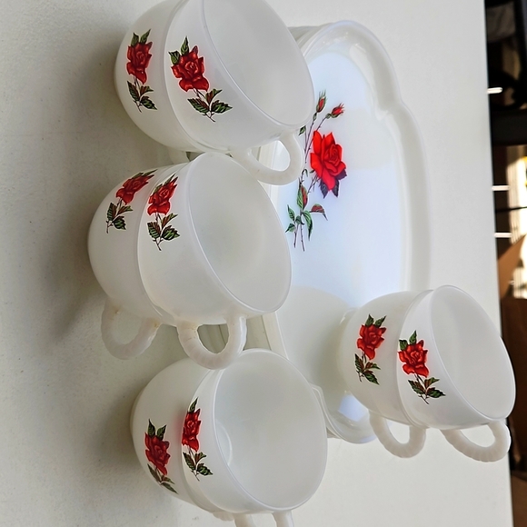 Vintage Federal Rosecrest Milk glass, full set of Lunch Ware Mid Century 1950's - Picture 1 of 7